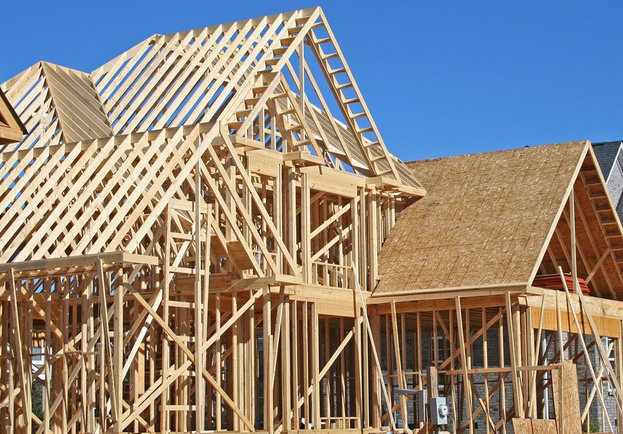 House construction in the framing stage of building
